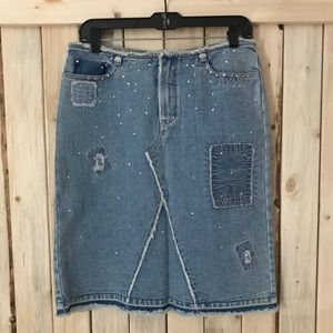 Vintage Express Patchwork Studded Denim Skirt